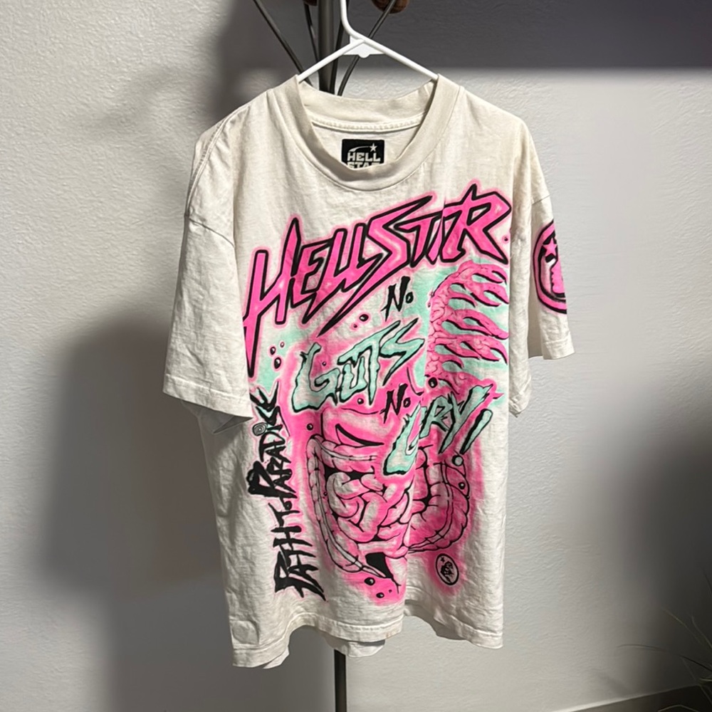 Pink and White Short Sleeve Tee with Graffiti Print